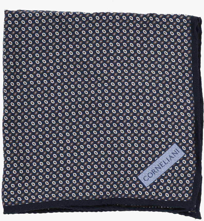 Esarfe CORNELIANI Patterned Silk Pocket Square With Printed Logo Blue Barbati (BM 19476707) 1
