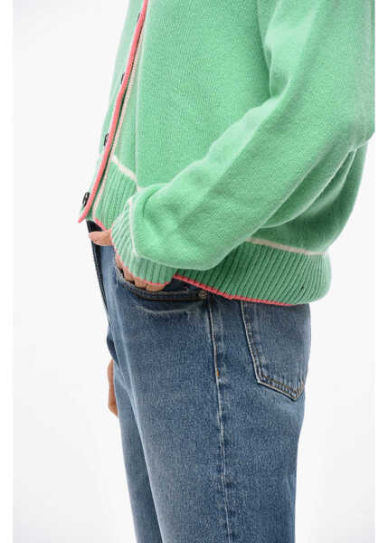 Cardigane MSGM Wool And Cashmere Cardigan With Contrasting Trims Green Femei (BM 19476806) 2