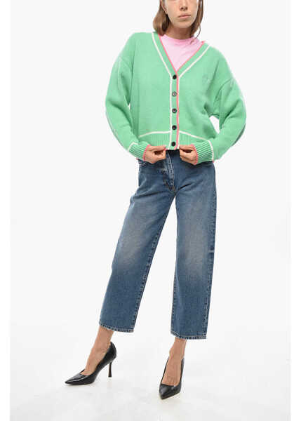 Cardigane MSGM Wool And Cashmere Cardigan With Contrasting Trims Green Femei (BM 19476806) 4