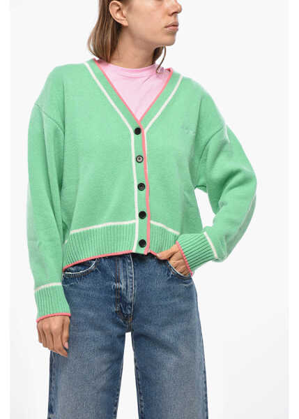 Cardigane MSGM Wool And Cashmere Cardigan With Contrasting Trims Green Femei (BM 19476806) 1