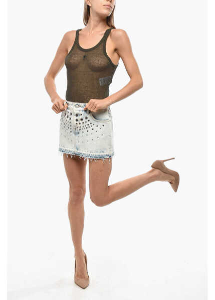 Fuste scurte Alessandra Rich Denim Miniskirt With Studs Light Blue Femei (BM 19476827) 4