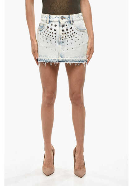 Fuste scurte Alessandra Rich Denim Miniskirt With Studs Light Blue Femei (BM 19476827) 1