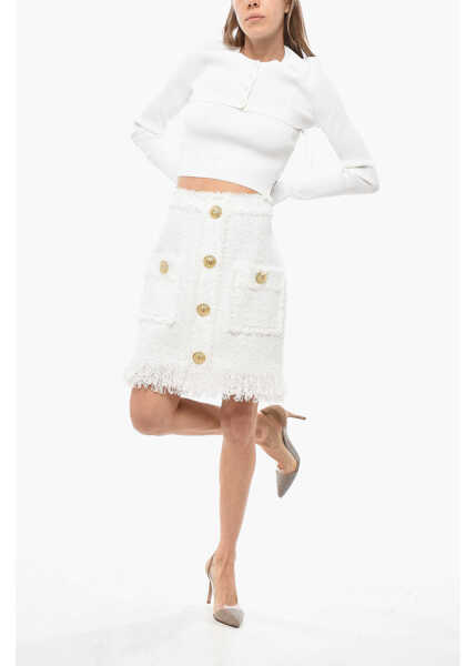 Fuste scurte Balmain Tweed Skirt With Jewel Buttons White Femei (BM 19476842) 3