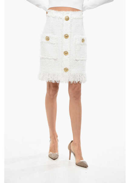Fuste scurte Balmain Tweed Skirt With Jewel Buttons White Femei (BM 19476842) 1