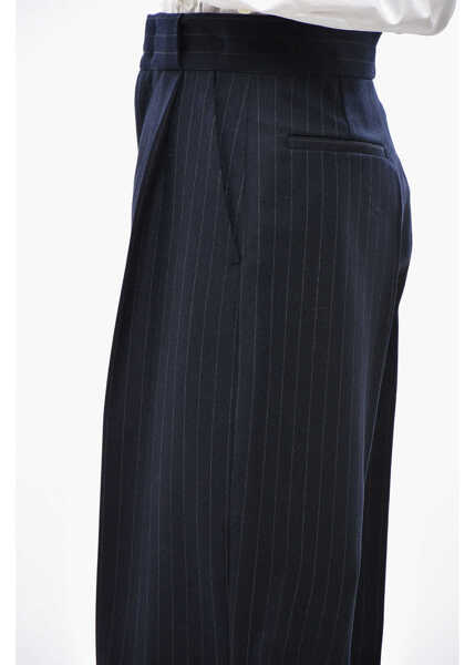 Pantaloni casual SA SU PHI Pinstriped Wool Bogart Palazzo Pants Blue Femei (BM 19476851) 2