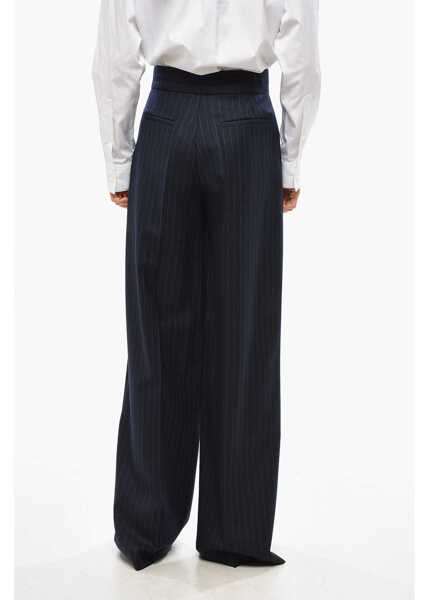 Pantaloni casual SA SU PHI Pinstriped Wool Bogart Palazzo Pants Blue Femei (BM 19476851) 3