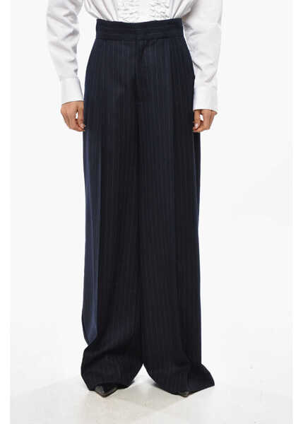 Pantaloni casual SA SU PHI Pinstriped Wool Bogart Palazzo Pants Blue Femei (BM 19476851) 1