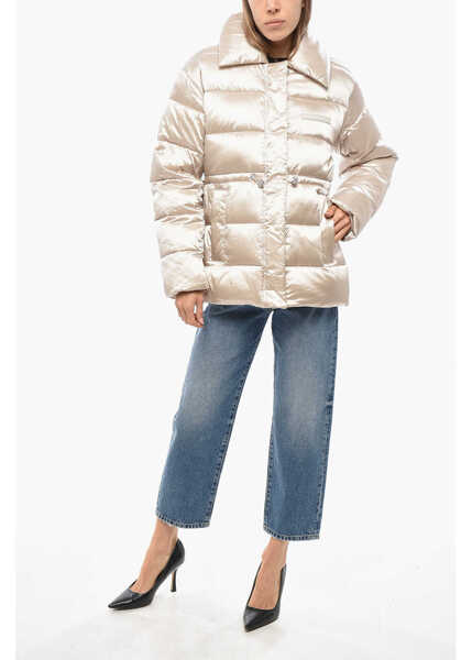 Jachete Calvin Klein Quilted Jacket With Drawstringed Waist Beige Femei (BM 19476860) 4