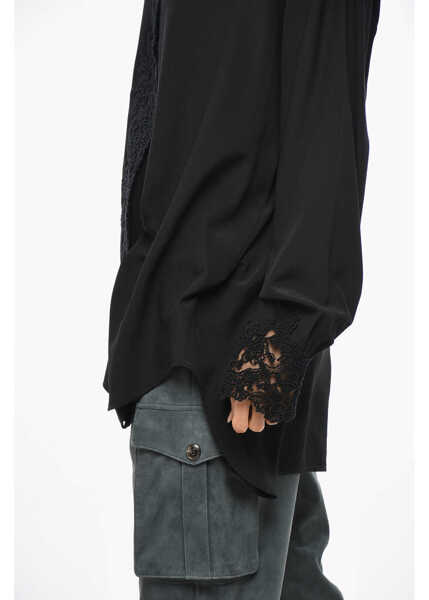 Camasi casual Ermanno Scervino Silk Shirt With Embroidered Collar Black Femei (BM 19476866) 2