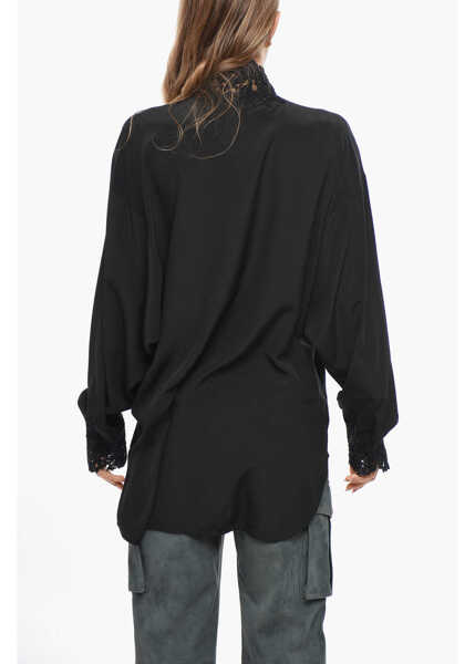 Camasi casual Ermanno Scervino Silk Shirt With Embroidered Collar Black Femei (BM 19476866) 3