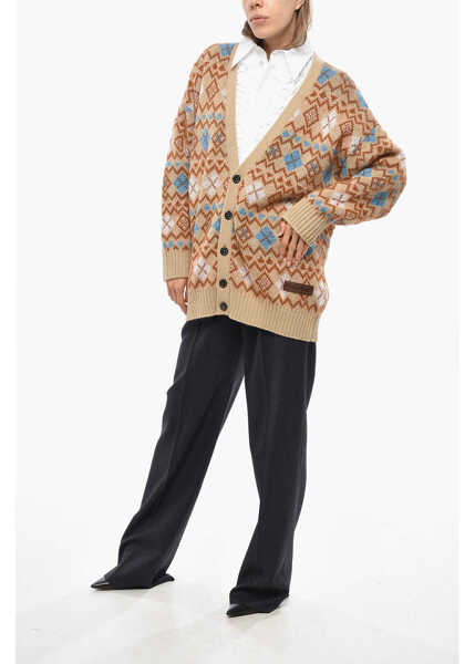 Cardigane DSQUARED2 Argyle Motif Maxi Cardigan With Heart Shaped Cut Out Detail Multicolor Femei (BM 19478009) 4