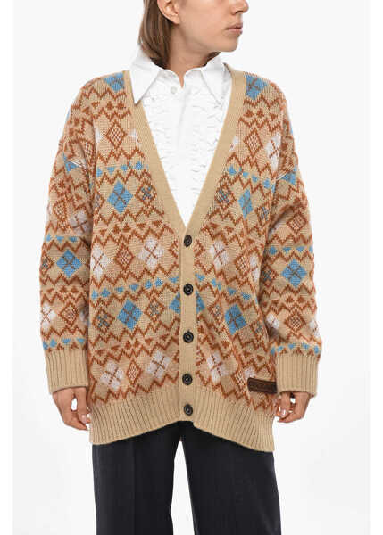 Cardigane DSQUARED2 Argyle Motif Maxi Cardigan With Heart Shaped Cut Out Detail Multicolor Femei (BM 19478009) 1