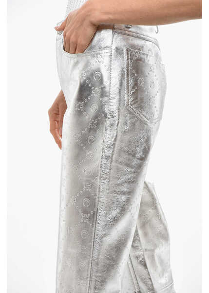 Pantaloni casual MARINE SERRE Gold Line All-Over Engraved Monogram Laminated Leather Pants Silver Femei (BM 19478030) 2