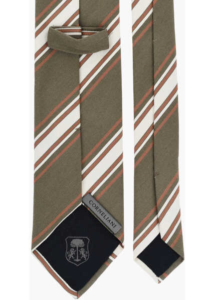 Cravate CORNELIANI Regimental Striped Cotton And Silk Tie Military Green Barbati (BM 19478039) 3