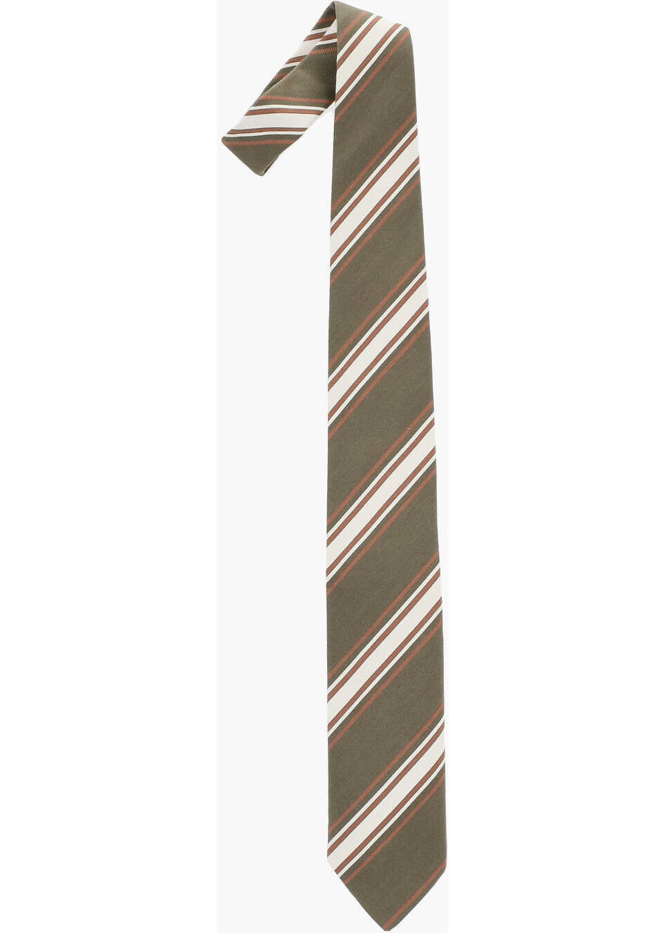 Cravate CORNELIANI Regimental Striped Cotton And Silk Tie Military Green Barbati (BM 19478039) 1