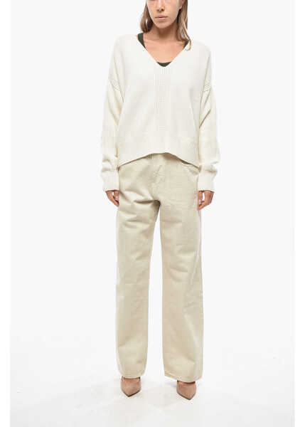 Pulovere SA SU PHI Cashmere Wool Merino V-Neck Sweater White Femei (BM 19478060) 3