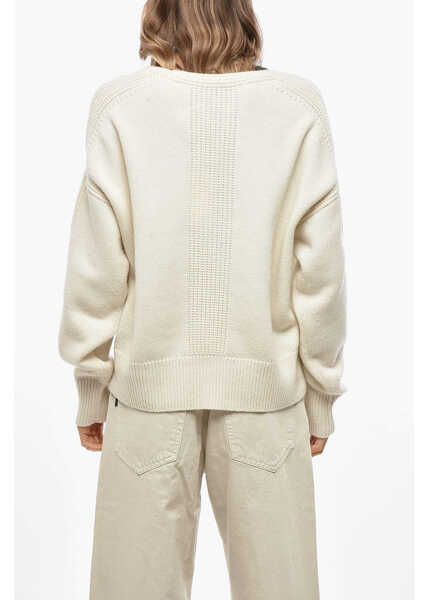 Pulovere SA SU PHI Cashmere Wool Merino V-Neck Sweater White Femei (BM 19478060) 4