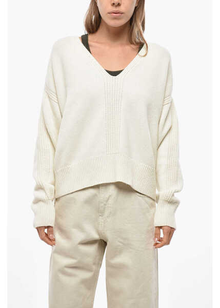 Pulovere SA SU PHI Cashmere Wool Merino V-Neck Sweater White Femei (BM 19478060) 1