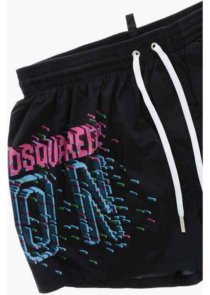 Sorturi de baie DSQUARED2 Icon Nylon Swim Shorts With Contrasting Logo Black Barbati (BM 19478072) 2