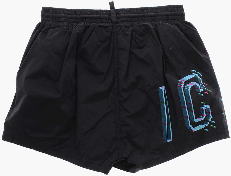 Sorturi de baie DSQUARED2 Icon Nylon Swim Shorts With Contrasting Logo Black Barbati (BM 19478072) 3