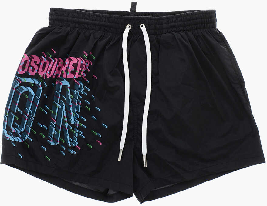 Sorturi de baie DSQUARED2 Icon Nylon Swim Shorts With Contrasting Logo Black Barbati (BM 19478072) 1