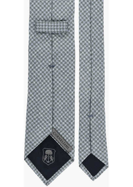 Cravate CORNELIANI Two-Tone Silk Tie With Houndstooth Motif Blue Barbati (BM 19478078) 3