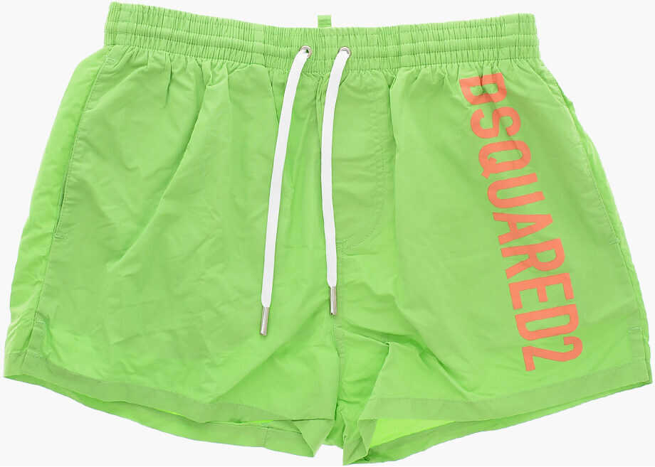 Sorturi de baie DSQUARED2 Nylon Midi Swim Shorts With Contrasting Logo Green Barbati (BM 19478087) 1