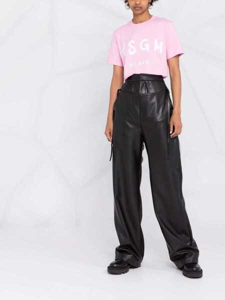 Tricouri MSGM Cotton Crew-Neck T-Shirt With Frontal Maxi Logo Pink Femei (BM 19478090) 2