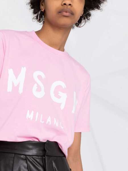 Tricouri MSGM Cotton Crew-Neck T-Shirt With Frontal Maxi Logo Pink Femei (BM 19478090) 3
