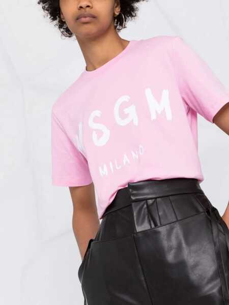 Tricouri MSGM Cotton Crew-Neck T-Shirt With Frontal Maxi Logo Pink Femei (BM 19478090) 5