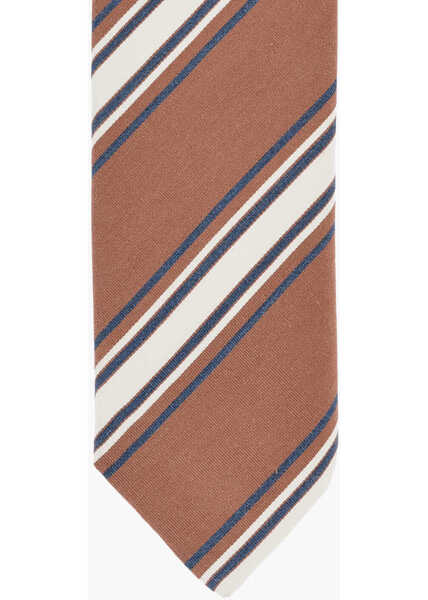 Cravate CORNELIANI Cotton And Silk Tie With Contrasting Stripes Orange Barbati (BM 19478099) 2
