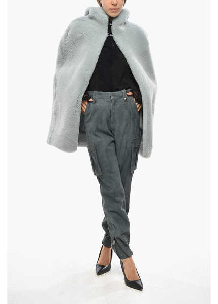 Paltoane Rick Owens Porterville Shearling Cape With Hood Light Blue Femei (BM 19478174) 4