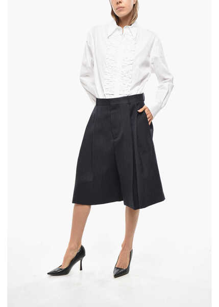 Pantaloni scurti Bottega Veneta Double-Pleated Wool Shorts Blue Femei (BM 19478177) 4