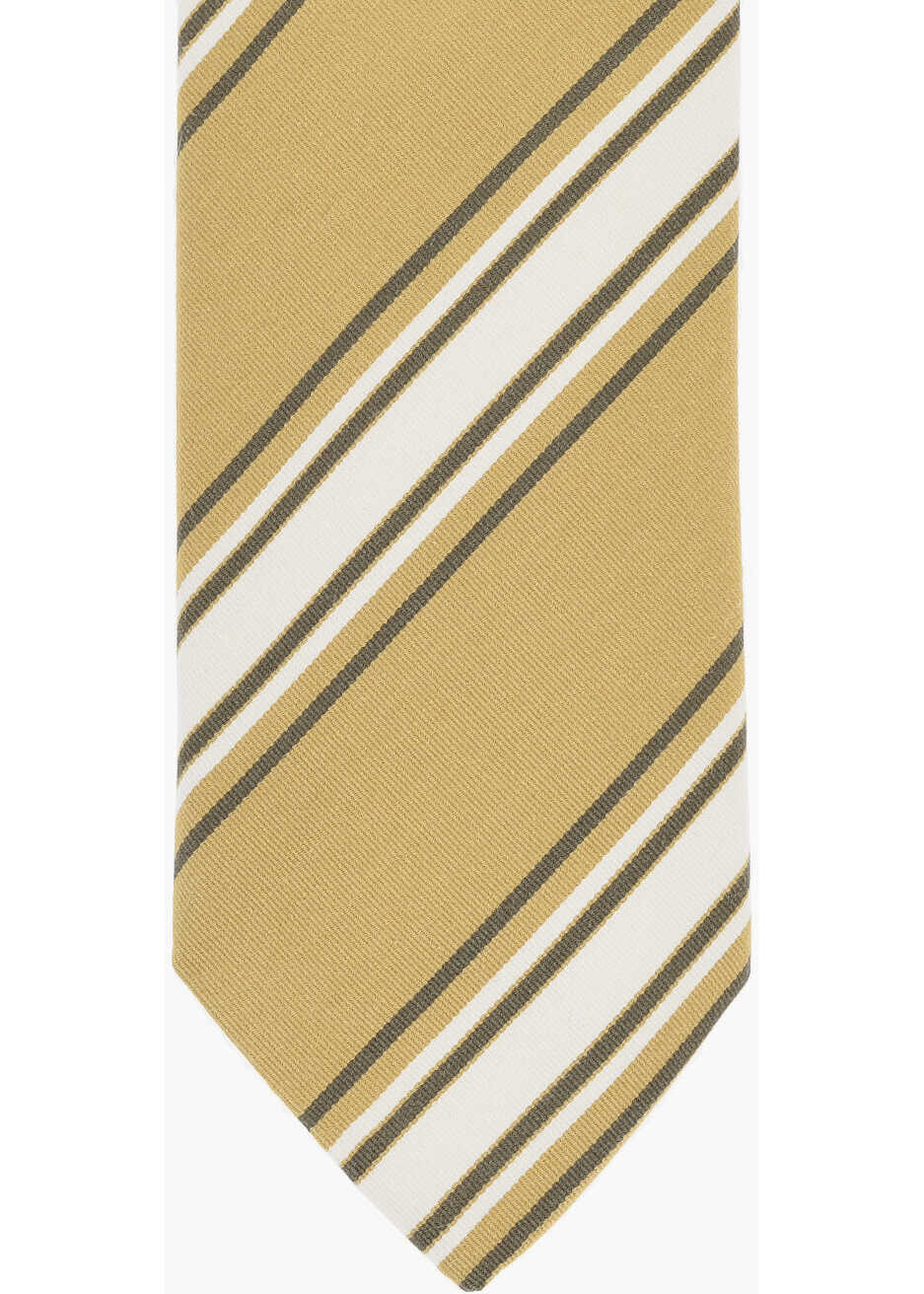 Cravate CORNELIANI Regimental Striped Cotton And Silk Tie Yellow Barbati (BM 19478186) 2