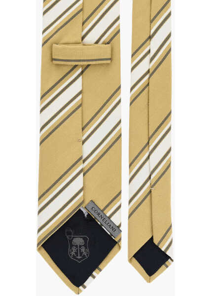 Cravate CORNELIANI Regimental Striped Cotton And Silk Tie Yellow Barbati (BM 19478186) 3