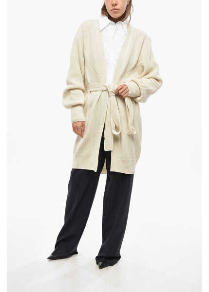 Cardigane SA SU PHI Cashmere Armor Cardigan With Belt White Femei (BM 19478192) 4