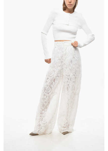 Pantaloni casual Ermanno Scervino Lace Oversized Pants With Belt Loops White Femei (BM 19478195) 3