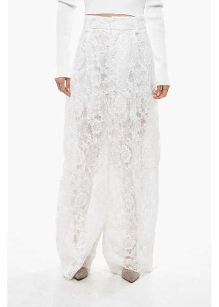 Pantaloni casual Ermanno Scervino Lace Oversized Pants With Belt Loops White Femei (BM 19478195) 1