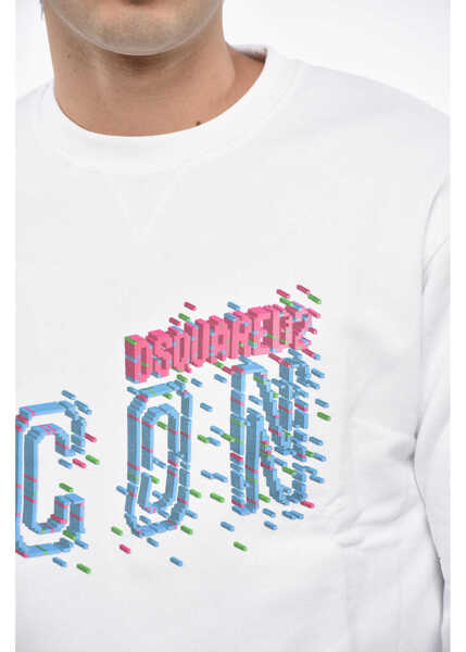 Bluze de trening DSQUARED2 Icon Fleeced Cotton Crew-Neck Sweatshirt With Embossed Logo White Barbati (BM 19484762) 3