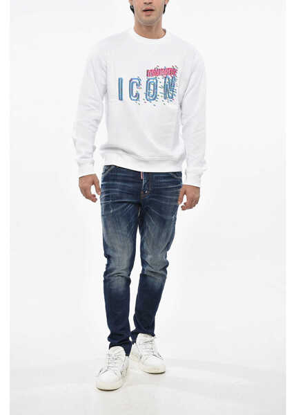 Bluze de trening DSQUARED2 Icon Fleeced Cotton Crew-Neck Sweatshirt With Embossed Logo White Barbati (BM 19484762) 4