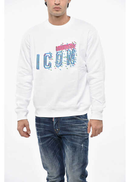 Bluze de trening DSQUARED2 Icon Fleeced Cotton Crew-Neck Sweatshirt With Embossed Logo White Barbati (BM 19484762) 1