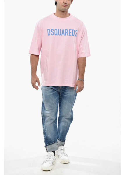 Tricouri DSQUARED2 Solid Color Crew-Neck T-Shirt With Logo Pink Barbati (BM 19484771) 4