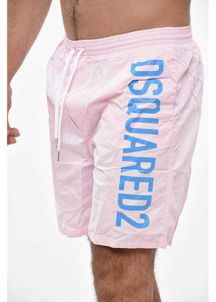Bermude DSQUARED2 Nylon Swimshorts With Printed Logo Pink Barbati (BM 19484777) 3
