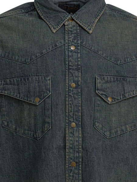 Camasi casual Beams Plus Western Double Dye shirt Blue Barbati (BM 19484880) 3