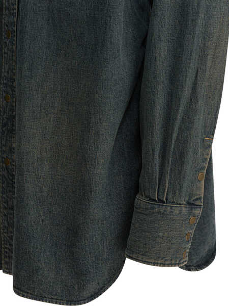 Camasi casual Beams Plus Western Double Dye shirt Blue Barbati (BM 19484880) 4