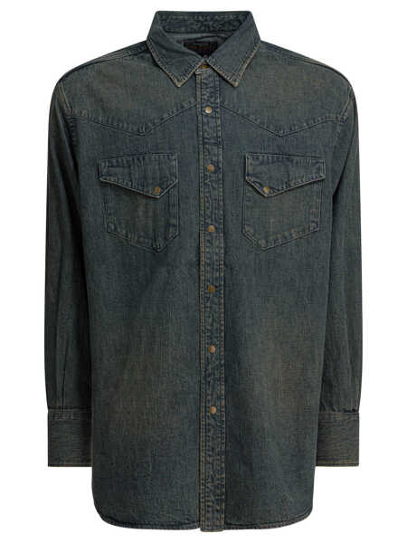 Camasi casual Beams Plus Western Double Dye shirt Blue Barbati (BM 19484880) 1