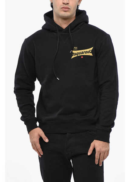Bluze de trening DSQUARED2 Fleeced-Cotton Hoodie With Side Logo Black Barbati (BM 19485272) 1