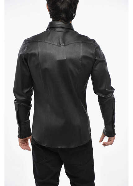 Geci de piele DSQUARED2 Leather Overshirt With Snap Buttons Black Barbati (BM 19485290) 2