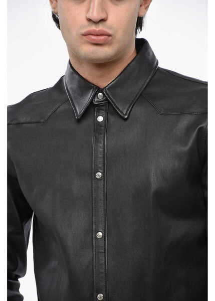 Geci de piele DSQUARED2 Leather Overshirt With Snap Buttons Black Barbati (BM 19485290) 3