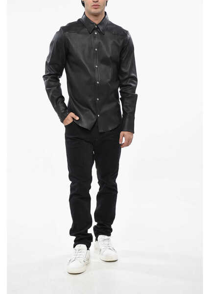 Geci de piele DSQUARED2 Leather Overshirt With Snap Buttons Black Barbati (BM 19485290) 4